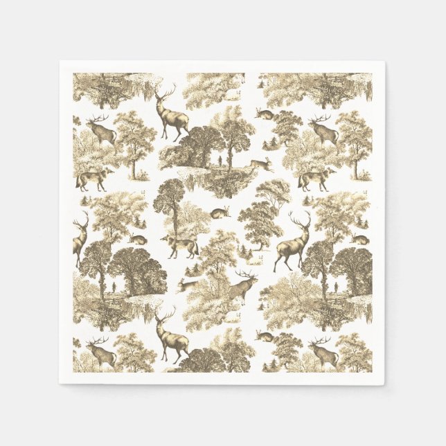 Elegant Classy Beige French Toile Deer Pattern Napkin (Front)