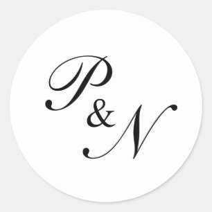 Elegant Classy Black and White Monogram Wedding Classic Round Sticker