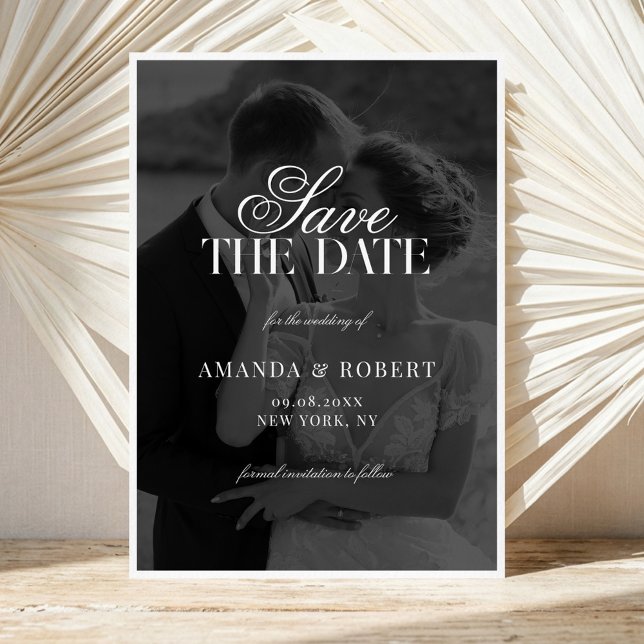 Elegant Classy Black and White Photo Wedding Save The Date (Creator Uploaded)