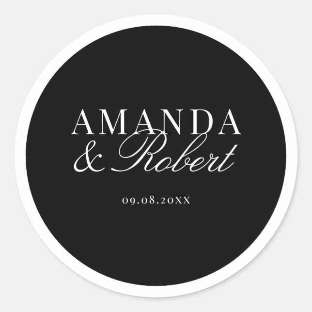 Elegant Classy Black and White Wedding Classic Round Sticker (Front)