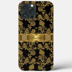 Elegant Classy Black Gold Damask Floral iPhone 13 Pro Max Case