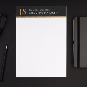 Elegant Classy Black & Gold Personalised Monogram Custom Letterhead