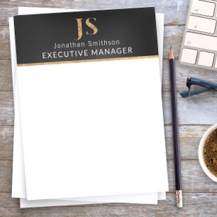 Elegant Classy Black & Gold Personalised Monogram Custom Letterhead