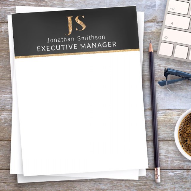  Elegant Classy Black & Gold Personalised Monogram Custom Letterhead (Creator Uploaded)