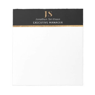 Elegant Classy Black & Gold Personalised Monogram Notepad