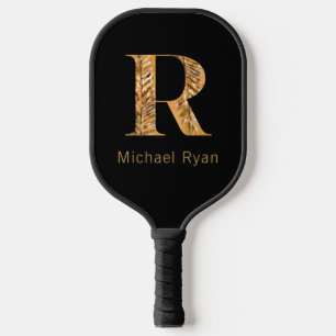  Elegant Classy Black & Gold Personalised Monogram Pickleball Paddle