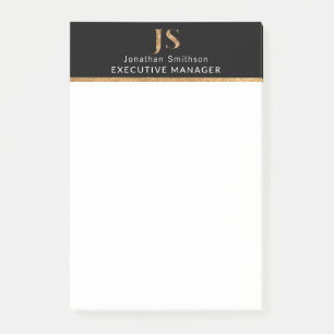  Elegant Classy Black & Gold Personalised Monogram Post-it Notes