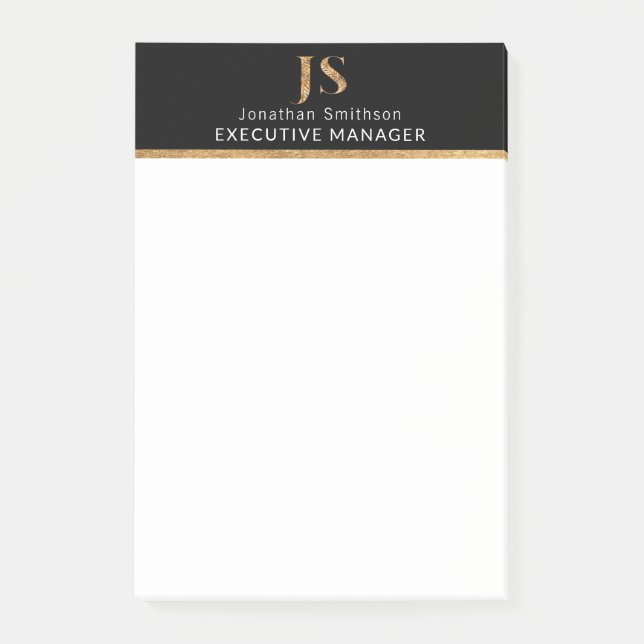  Elegant Classy Black & Gold Personalised Monogram Post-it Notes (Front)