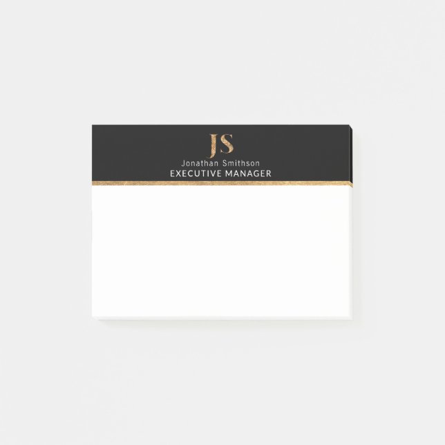  Elegant Classy Black & Gold Personalised Monogram Post-it Notes (Front)
