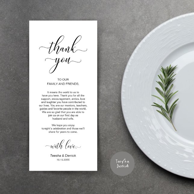 Elegant Classy Black, Place Setting Thank You Card (Wedding Dinner Place Setting Thank You Card, Modern Classy Design, Black and White)
