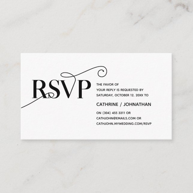 Elegant Classy, Black Script, RSVP respond Enclosure Card (Front)