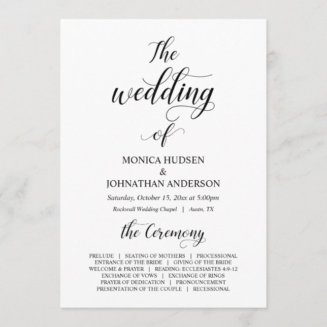Elegant Classy, Black script, Wedding Ceremony Program (Front)