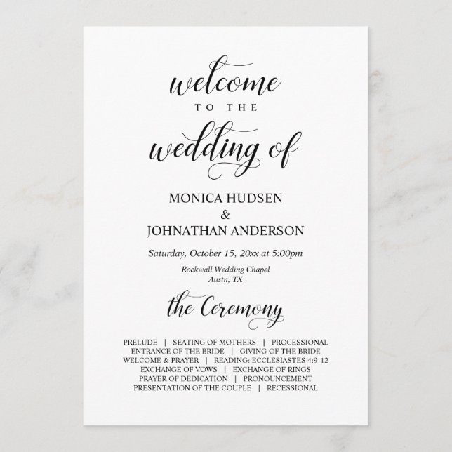 Elegant Classy, Black script, Wedding Ceremony Program (Front)