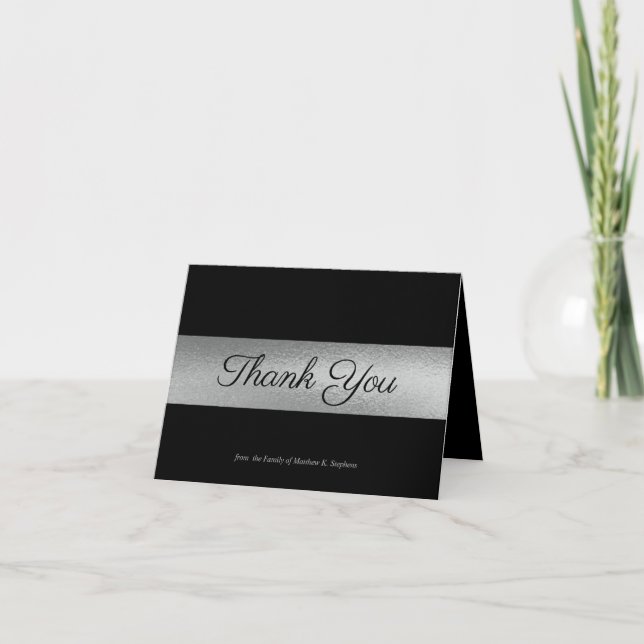 Elegant Classy Black | Silver Bereavement Thank You Card (Front)