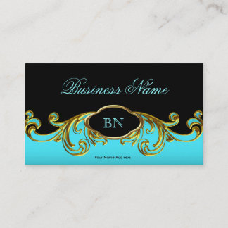 Elegant Classy Black Teal Blue Gold Floral Business Card