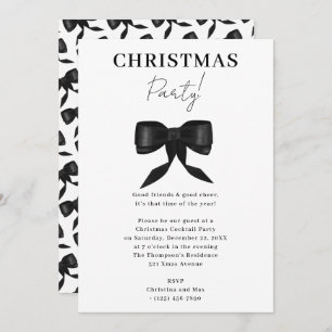 Elegant Classy Black White Bow Christmas Party Invitation