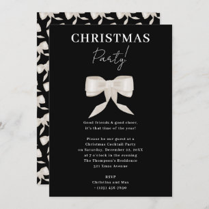 Elegant Classy Black White Bow Christmas Party Invitation