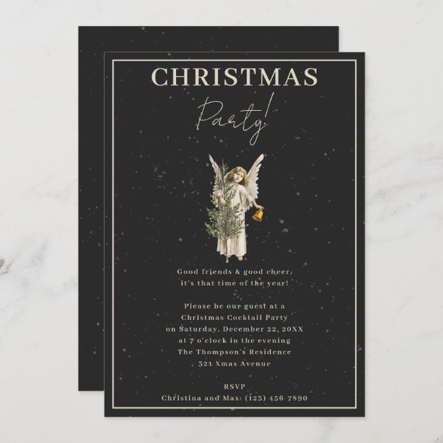 Elegant Classy Black Xmas Angel Christmas Party Invitation (Front/Back)