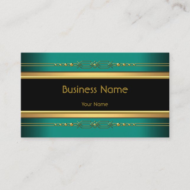 Elegant Classy Black Yellow Gold Jade Green Business Card (Front)