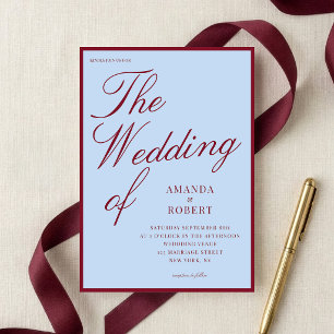 Elegant Classy Blue and Burgundy Old Money Wedding Invitation