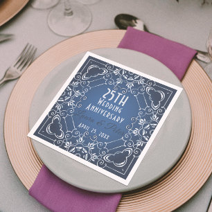 Elegant Classy Blue and Silver Wedding Anniversary Napkin