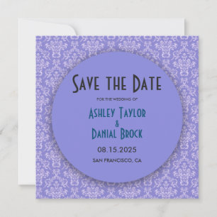 Elegant Classy Blue Damask Formal Round Wedding Save The Date
