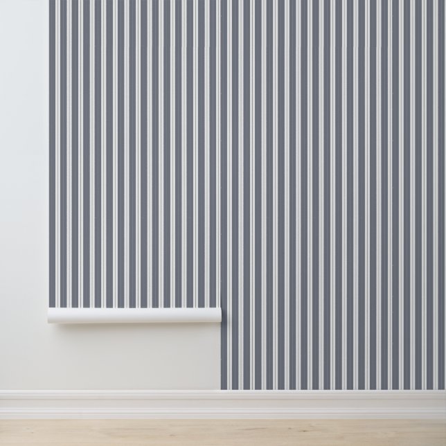 Elegant Classy Blue French Ticking Stripes Wallpaper (Application)