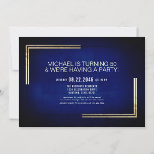 Elegant Classy Blue/Gold Birthday Party  Invitation