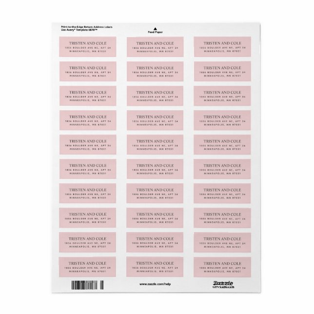 Elegant Classy Blush Pink Return Address Label (Full Sheet)