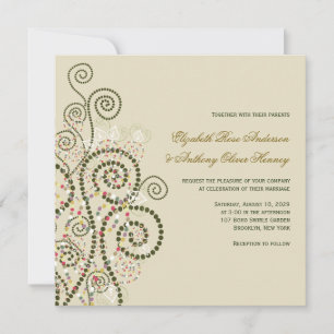 Elegant Classy Boho Green Spirals Wedding Invite