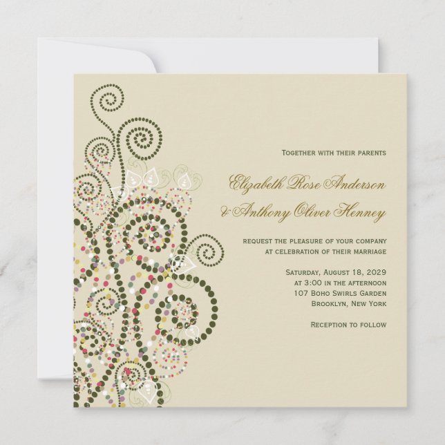 Elegant Classy Boho Green Spirals Wedding Invite (Front)