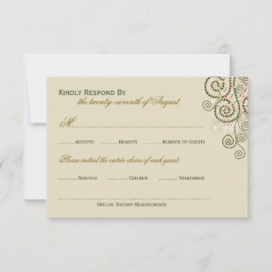 Elegant Classy Boho Green Spirals Wedding RSVP Card