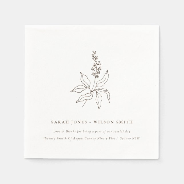 Elegant Classy Botanical Floral Sketch Wedding Napkin (Front)