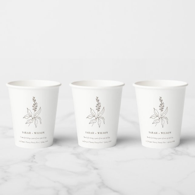 Elegant Classy Botanical Floral Sketch Wedding Paper Cups (Multi)