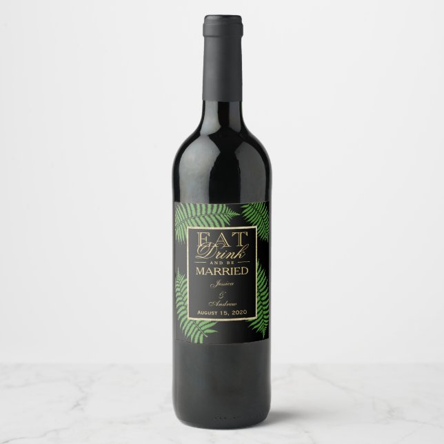 Elegant Classy Bracken Wedding Wine Label (Front)