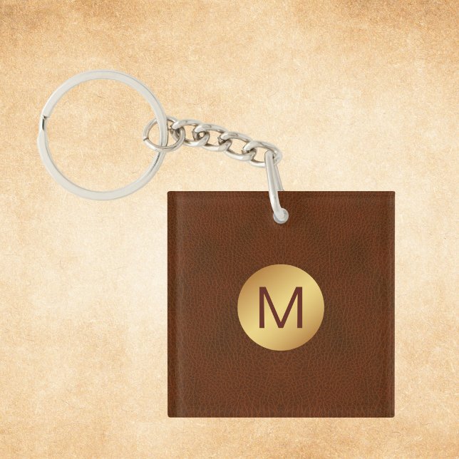 Elegant Classy Brown & Gold Name Initial  Key Ring (Creator Uploaded)