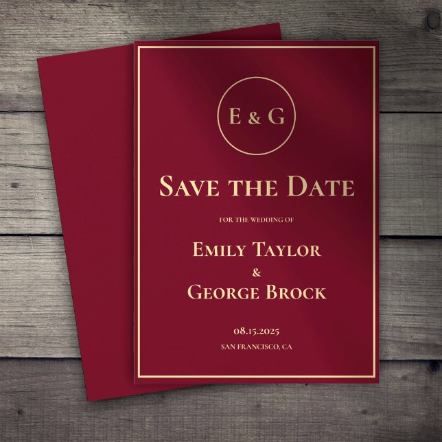 Elegant Classy Burgundy Gold Monogram Chic Wedding Save The Date (Creator Uploaded)