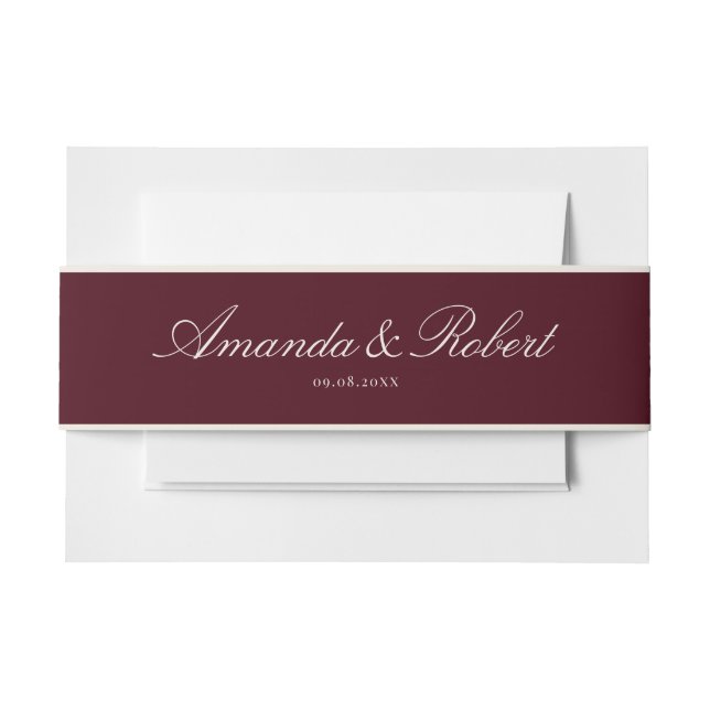 Elegant Classy Burgundy Wedding Invitation Belly Band (Front Example)