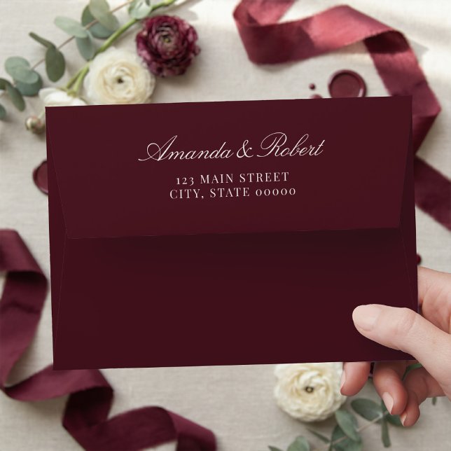 Elegant Classy Burgundy Wedding Return Address Envelope (Creator Uploaded)