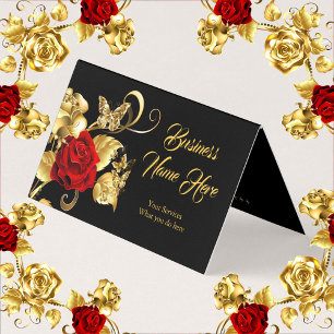 Elegant Classy Butterfly Red Rose Black Gold Business Card