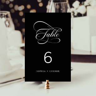 Elegant Classy Calligraphy Wedding Black Table Number