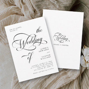 Elegant Classy Calligraphy Wedding Black & White  Invitation