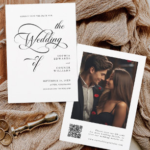 Elegant Classy Calligraphy Wedding QR Code Save The Date
