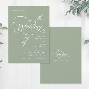 Elegant Classy Calligraphy Wedding Sage Green  Invitation