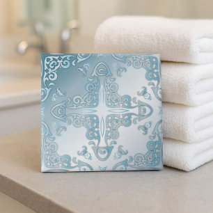 Elegant Classy Chic Blue Metallic Baroque Border Ceramic Tile