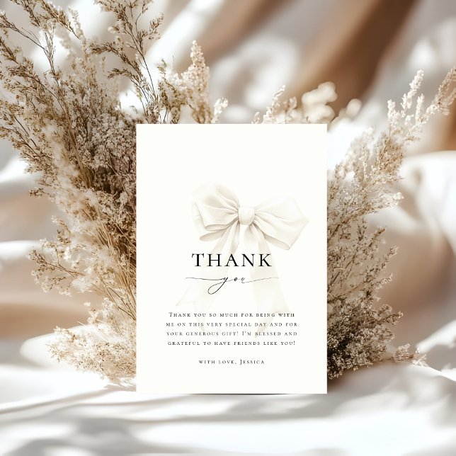 Elegant Classy Chic White Bow Bridal Shower Thank You Card (Creator Uploaded)