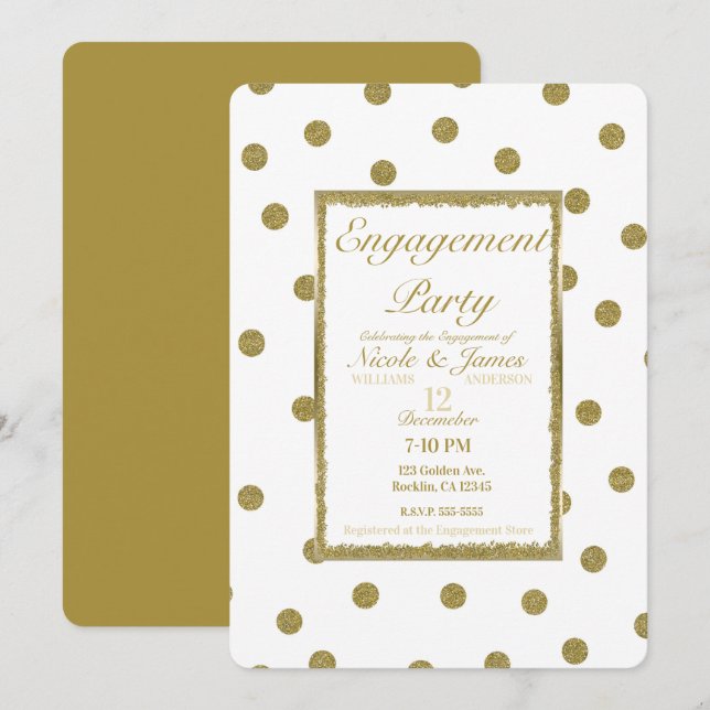 Elegant Classy & Chic White Gold Engagement Party Invitation (Front/Back)