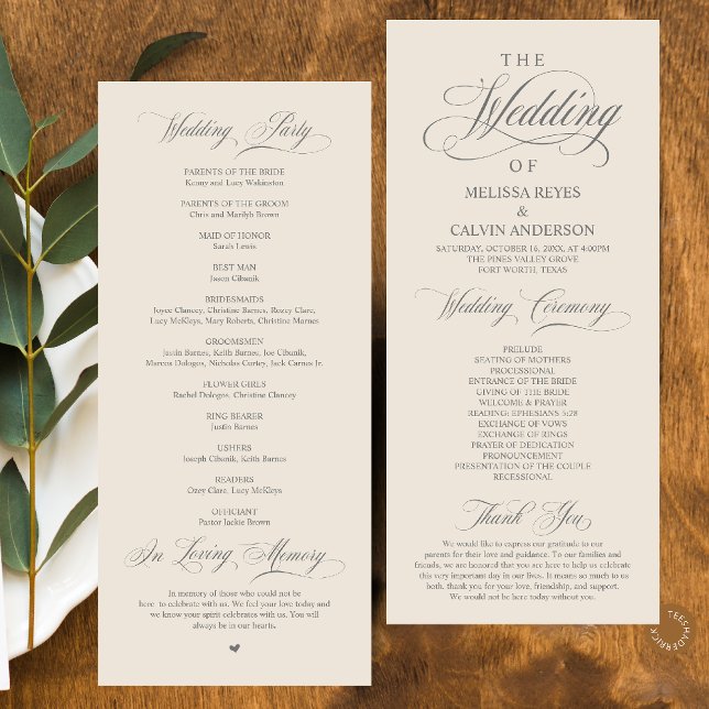 Elegant Classy Dark Grey Cream Script Wedding Program (Elegant Classy Dark Grey Cream Script Wedding Program Card)