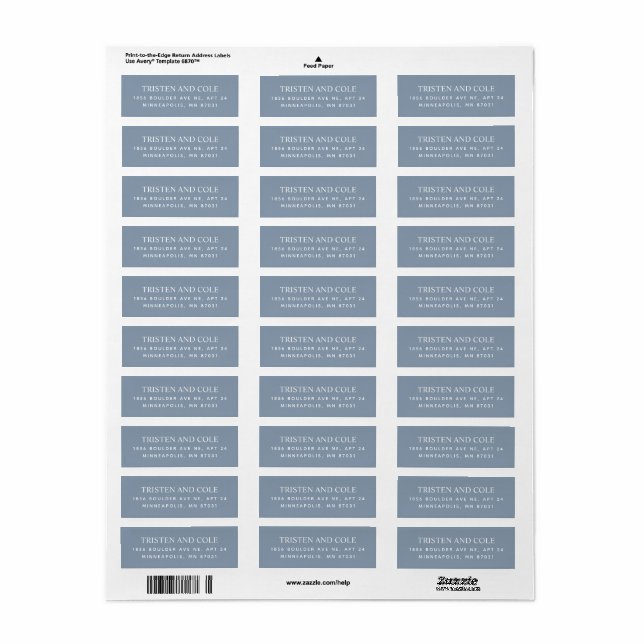 Elegant Classy Dusty Blue Return Address Label (Full Sheet)