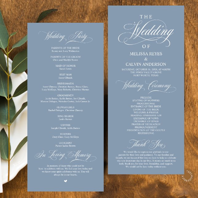 Elegant Classy Dusty Blue Script Wedding Program (Elegant Classy Dusty Blue Script Wedding Program Card)